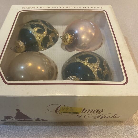 Vintage Christmas By Krebs Distinctive Glass Ornaments Gold Glitter Set Of 4 - Picture 5 of 6